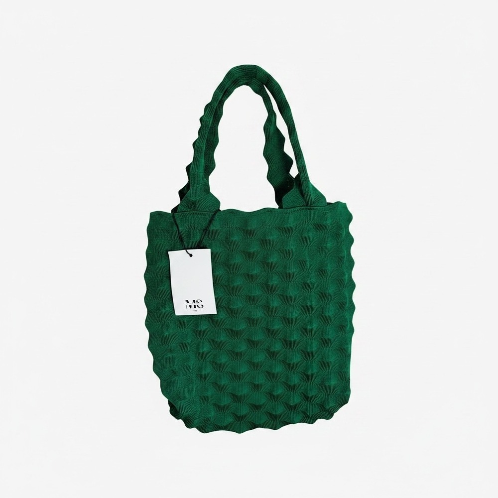 Max Simple NYC Tote Bag OS Green Popcorn Bubble Knit Textured Bag